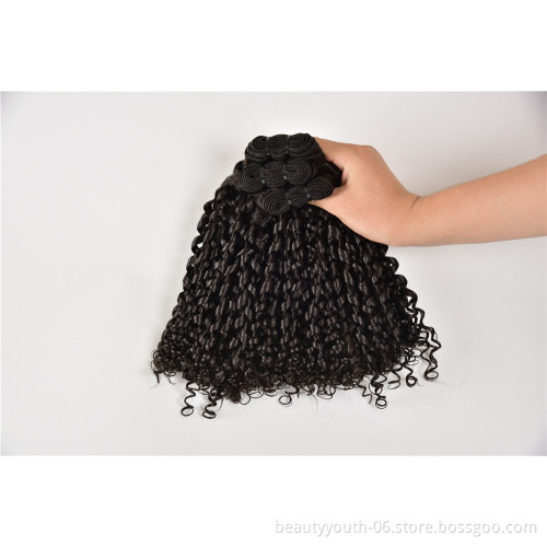 Pixie Curly Virgin Human Hair Bundles with Closure 10A Grade Weave Hair Extensions Double Weft pixie curl